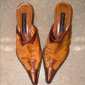 Steven by Steve Madden Brown Pony Hair Western Mules | Size 6.5
